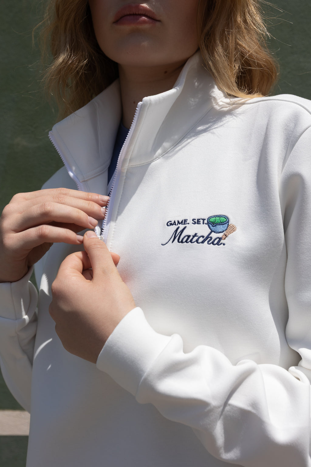 Beyond Court Courtside Quarter Zip Fleece in Ivory
