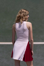 Beyond Court Calla Pleated Dress in Powder Petal / Garnet