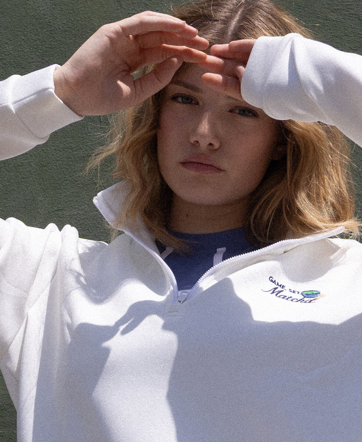 Beyond Court Courtside Quarter Zip Fleece in Ivory