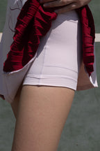 Beyond Court Calla Pleated Dress in Powder Petal / Garnet