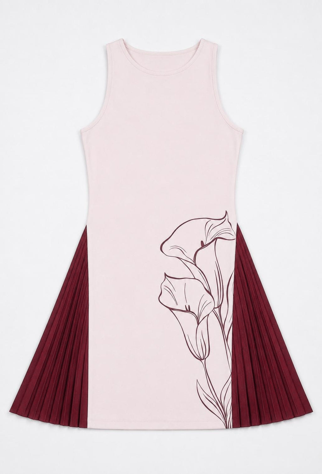 Beyond Court Calla Pleated Dress in Powder Petal / Garnet