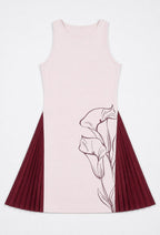 Beyond Court Calla Pleated Dress in Powder Petal / Garnet