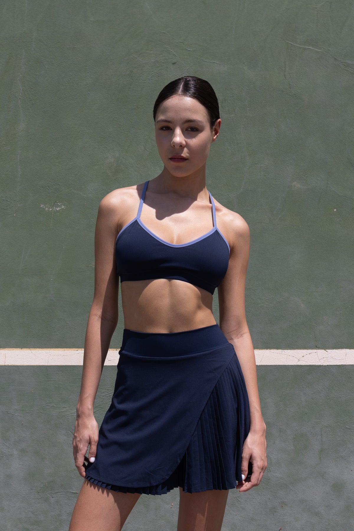 Beyond Court Varsity Pleated Skirt in Oxford Navy