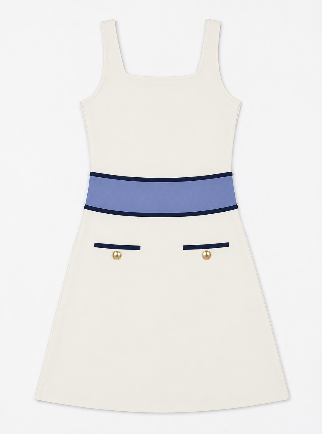 Beyond Court Sloane A-line Dress in White / Heritage Blue