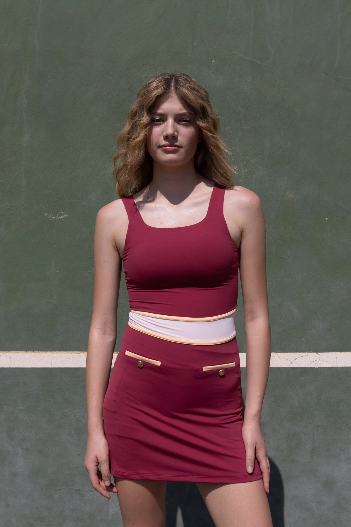 Beyond Court Sloane A-line Dress in Garnet / Powder Petal