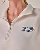 Beyond Court Courtside Quarter Zip Fleece — detail logo in Ivory