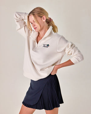 Beyond Court Courtside Quarter Zip Fleece — crop motion in Ivory