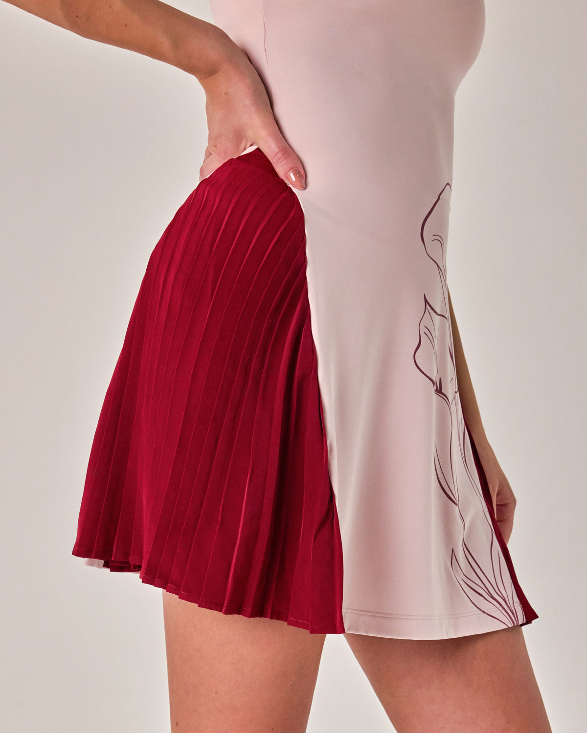 Beyond Court Calla Pleated Dress — detail pleat in Powder Petal