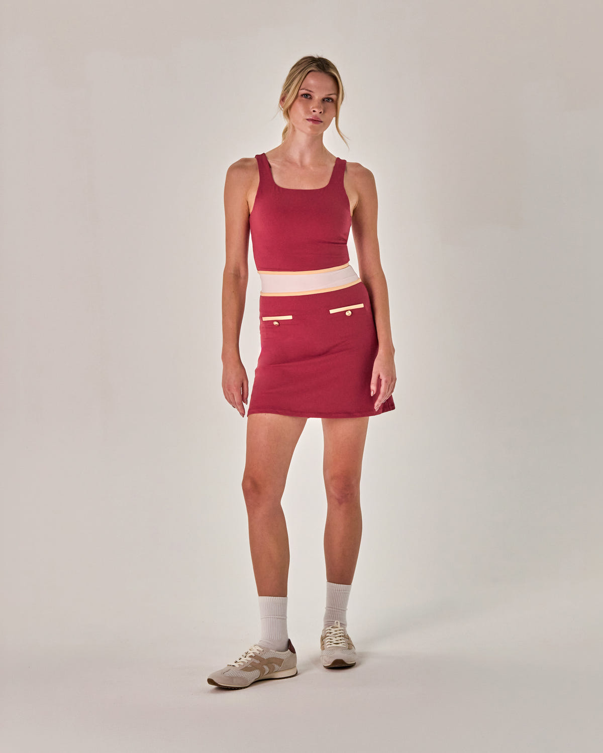 Beyond Court Sloane A-line Dress — full front in Garnet