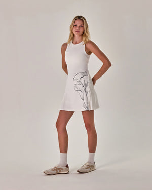 Beyond Court Calla Pleated Dress — full front in White