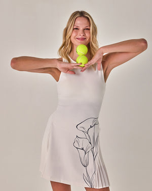 Beyond Court Calla Pleated Dress — full front alt in White